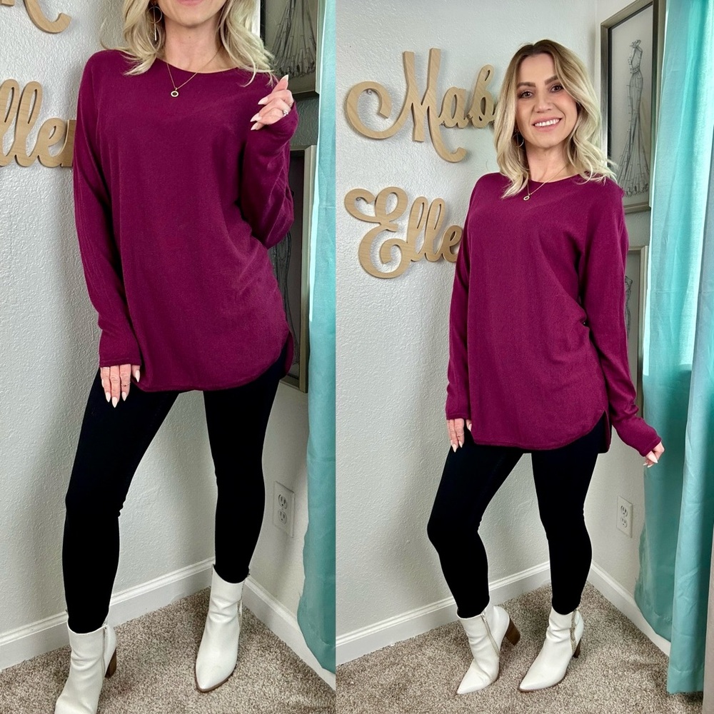 Michael Kors Burgundy long sleeved knit top size small